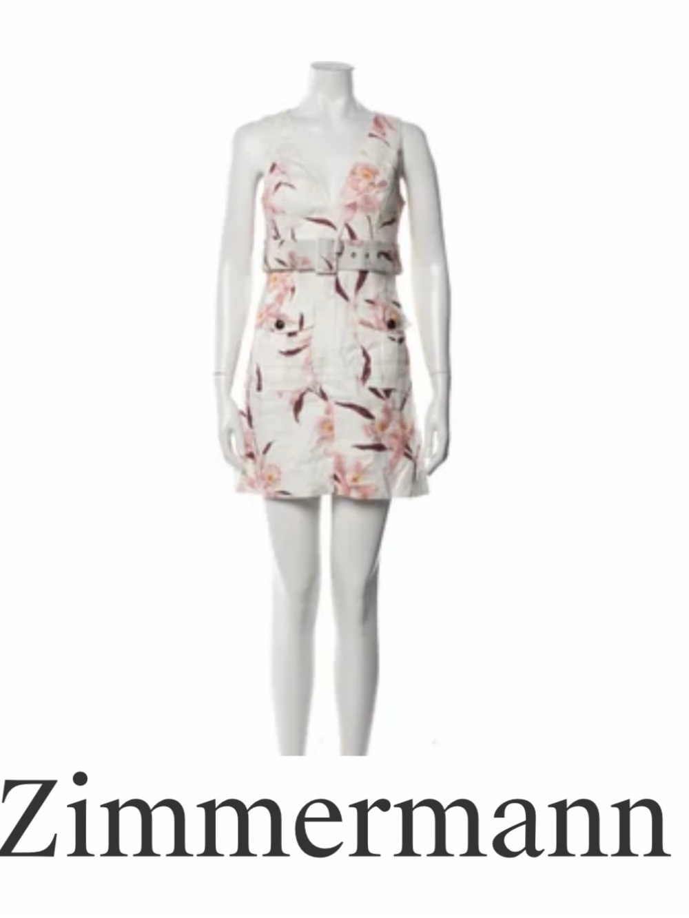 Zimmermann White Floral Belted Mini in Soft Pink Bloom